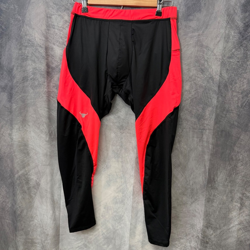 Matador Meggings Mens XL Compression Leggings Black Neon Red Colorblock Tights